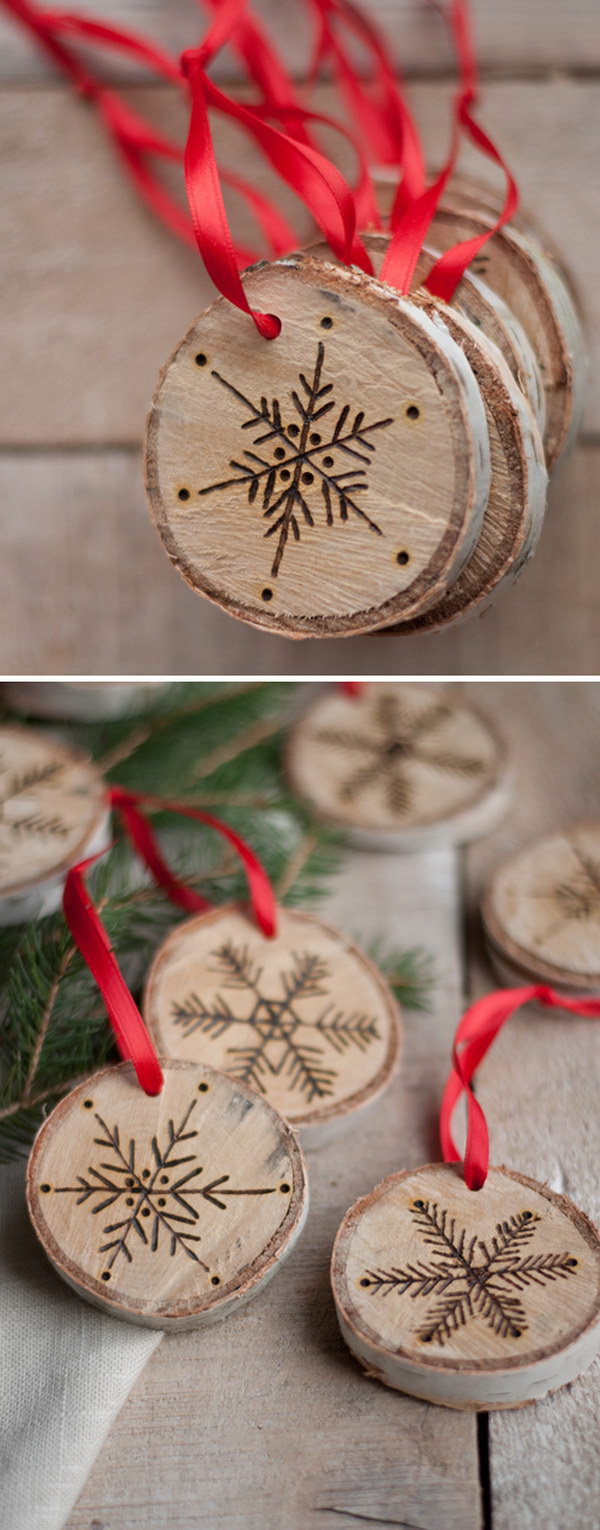 Etched Snowflake Ornaments in Birch. 