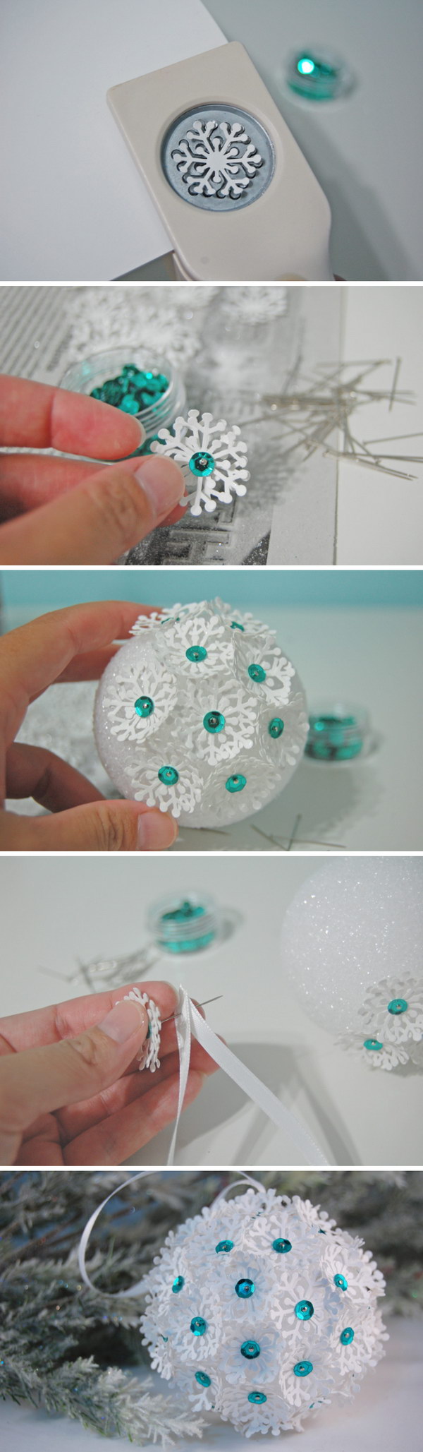 Paper Punch Snowflake Christmas Ornament. 