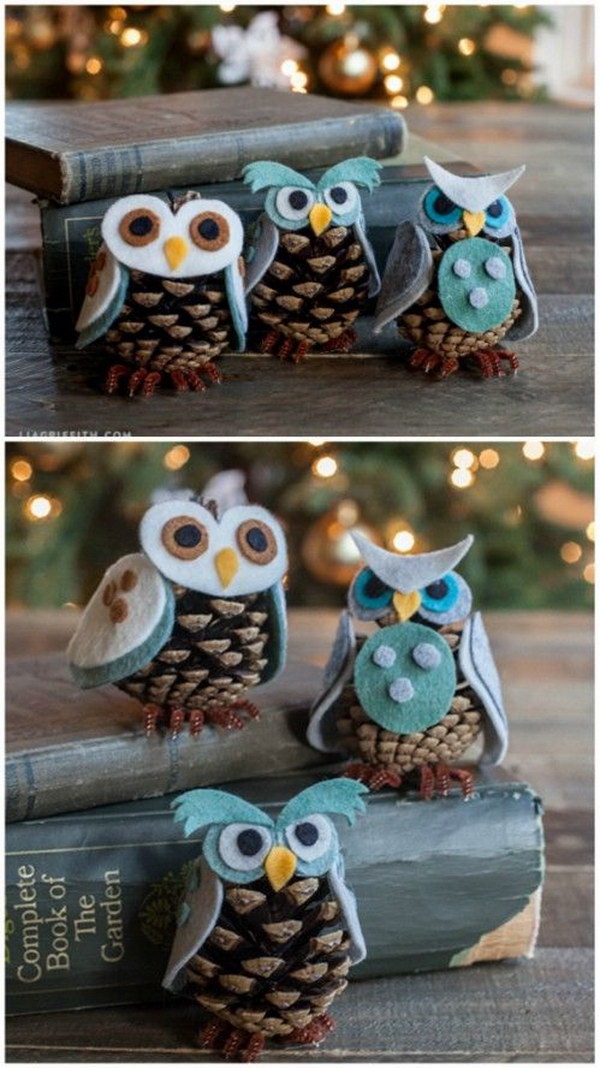 Felt & Pinecone Owl Ornaments. 