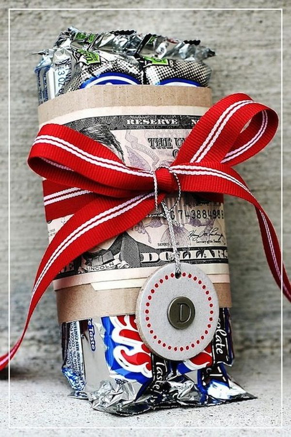 Candy Bar Wrapped with Money Gift. 