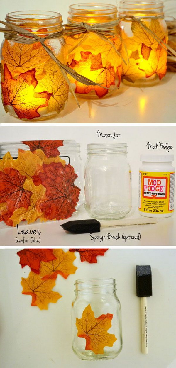 Fall Leaf Mason Jar Candle Holder 