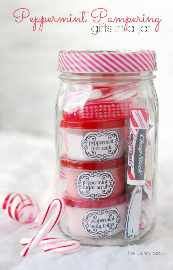 Peppermint Pampering Gifts In Jars. 