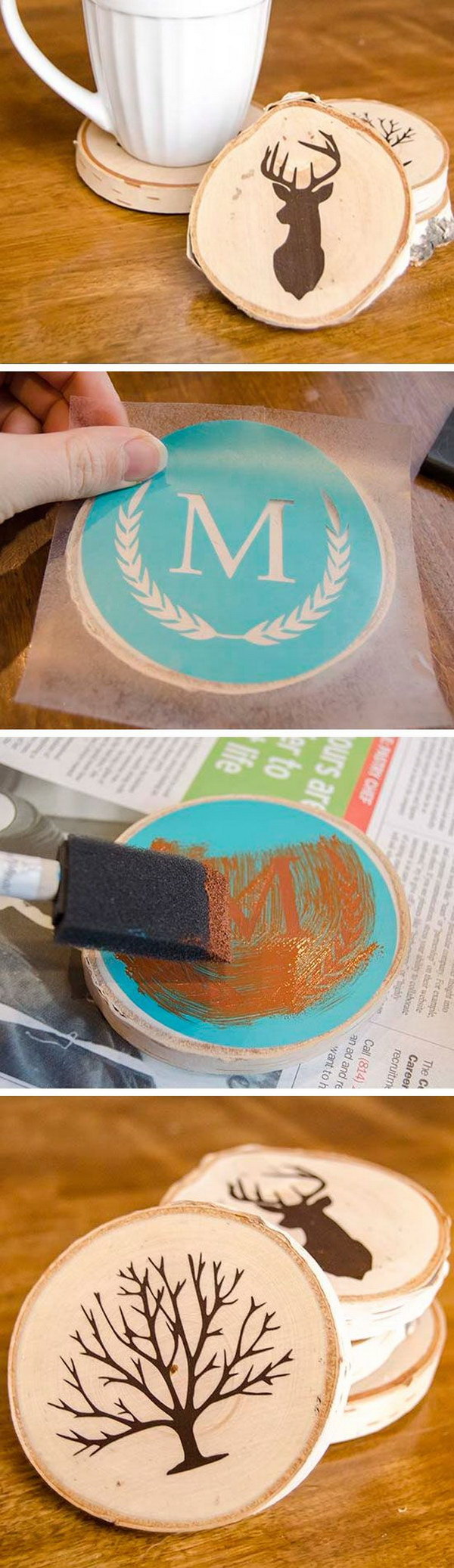 DIY Painted Wood Slice Coasters. 