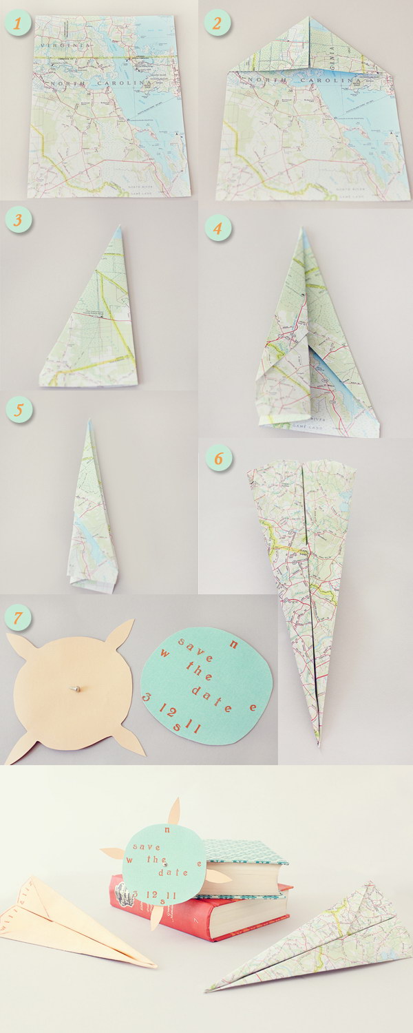 DIY Save the Date Paper Airplane Maps 