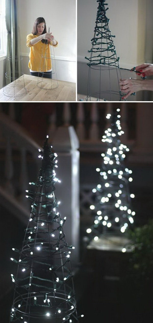 DIY Tomato Cage Christmas Tree Lights. 