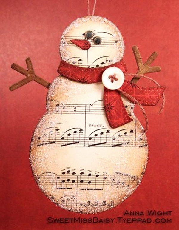Music Paper Snowman DIY Christmas Card. 