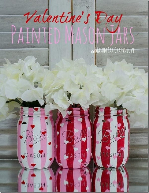 Valentine Painted and Distressed Heart Mason Jars 