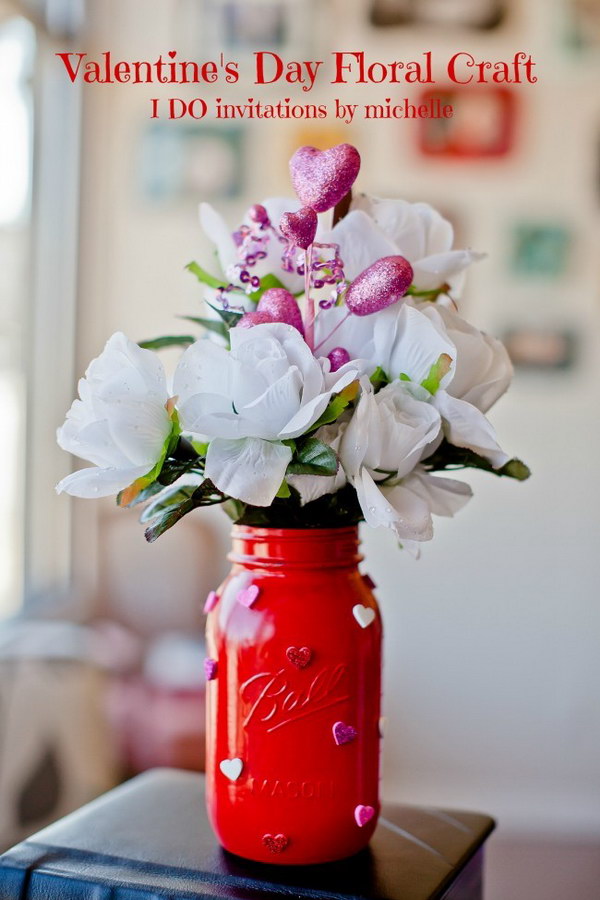 Big Mason Jar Vases with Glitter Heart Stickers 