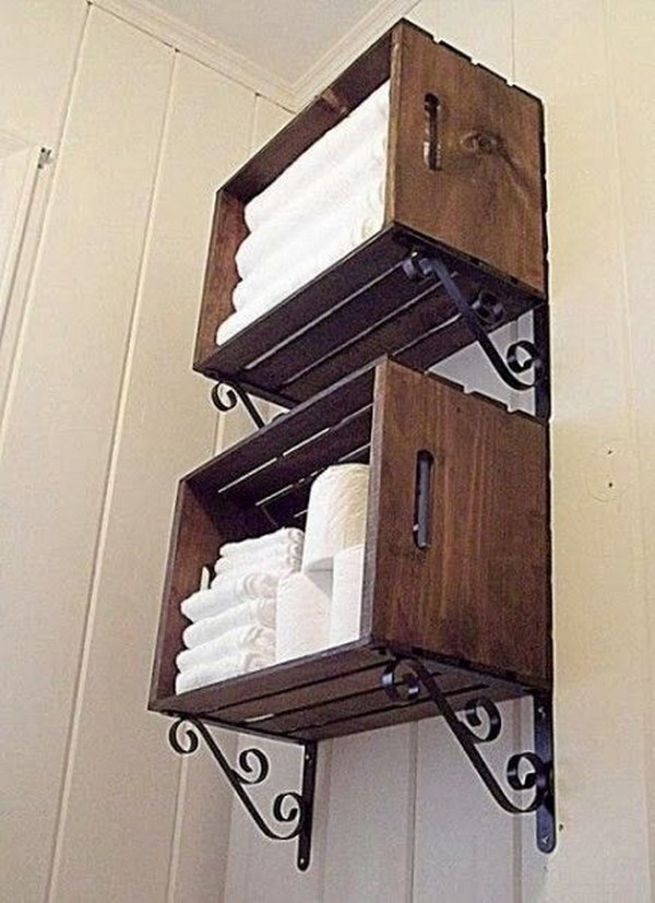 DIY Wooden Crate Bathroom Storage Tutorial 
