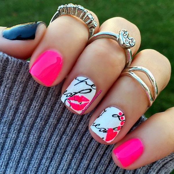 Pink Love Nail Art Design for Valentine's Day 