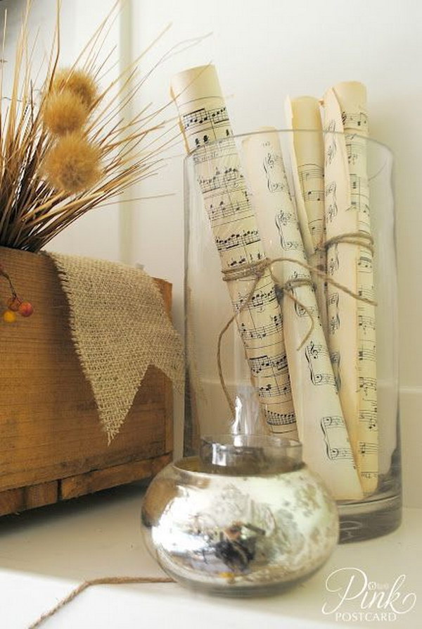 Hurricane Vase with Rolled Music Sheet 