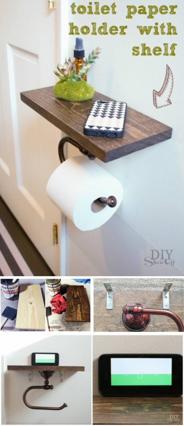 DIY Toilet Paper Holder with Shelf. 