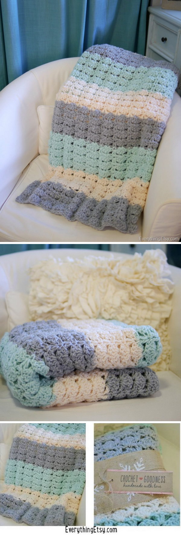 Easy Crochet Shell Stitch Blanket Pattern. 