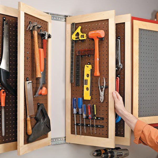 Multipanel Pegboard System for Storage. 