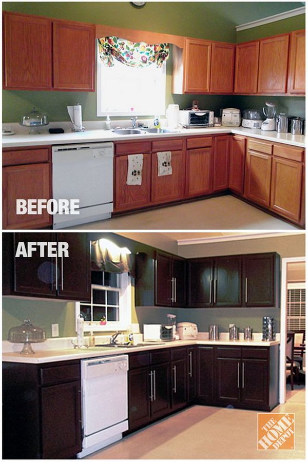 Kitchen Cabinet Refinishing with Darker Paints. 