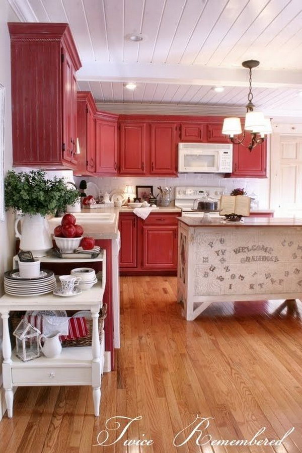 Red Cottage or Farmhouse Style Kitchen. 
