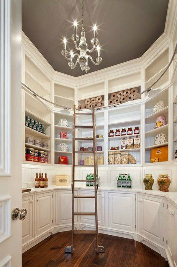 Gorgeous Pantry with Beautiful Built in Cabinetry and Cool Ladder for Easy Access to Everything. 