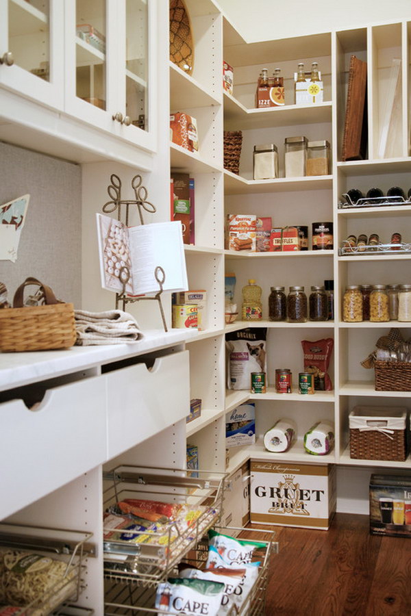 White Atlanta Pantry Includes a Metal Book Holder for Recipes. 