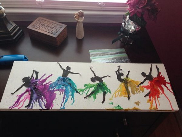 Melted Crayon Art Dancer Silhouette. 