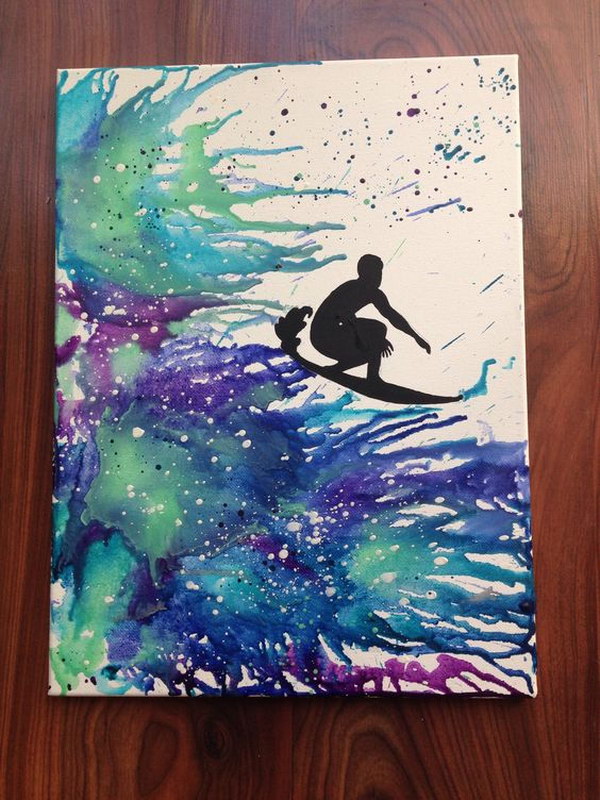 Surf Silhouette Melted Crayon Art. 