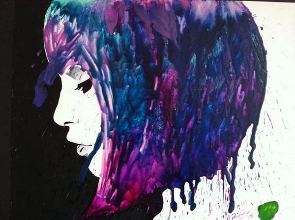 Melted Crayon Art of a Thoughtful Girl with Crayon Hair. 