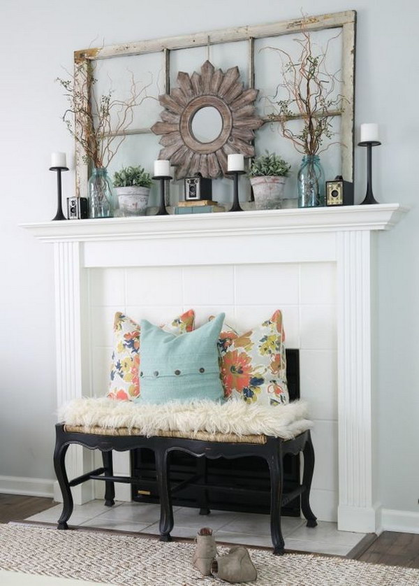 Living Room Mantel Decoration in Vintage Style. 