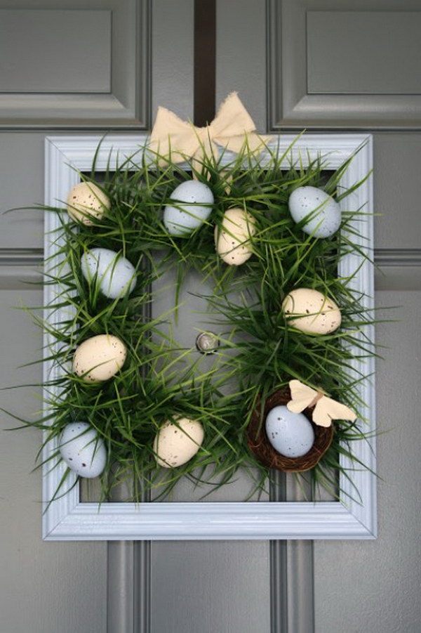 DIY Square Grass Wreath with Easter Eggs 