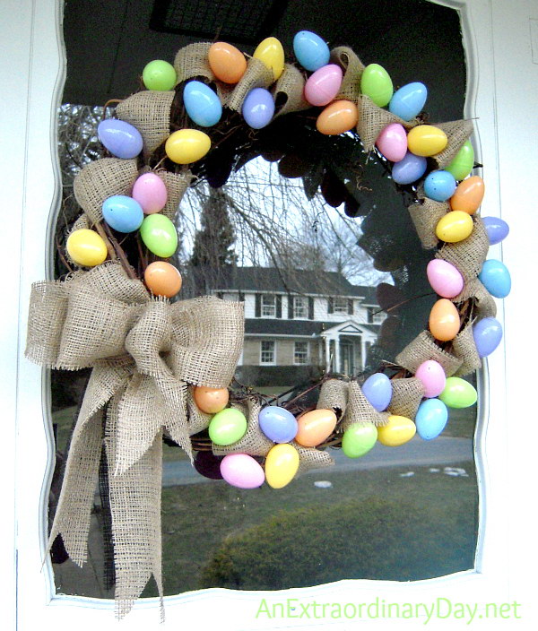 Pastel Eggs and Burlap Grapevine  Easter Wreath 