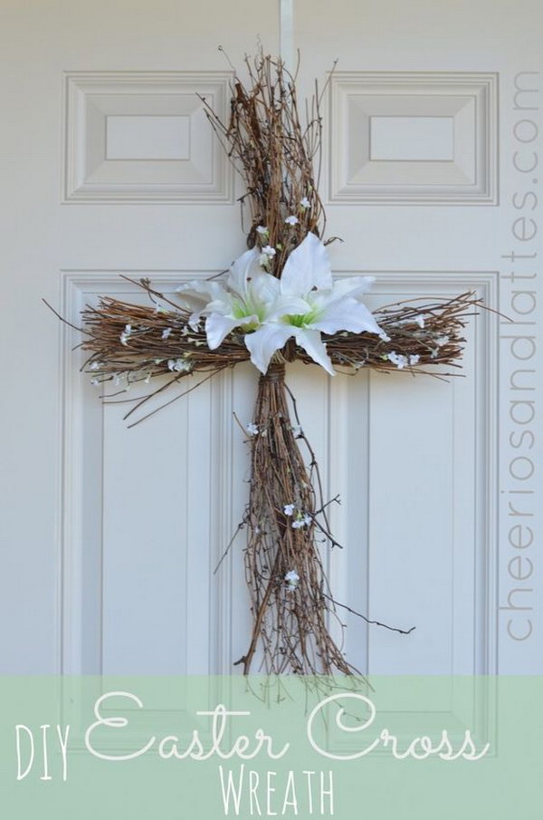 DIY Cross Wreath with White Lilies 
