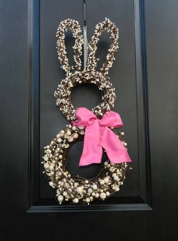 Bunny Shaped Wreath with a Pink Bow 