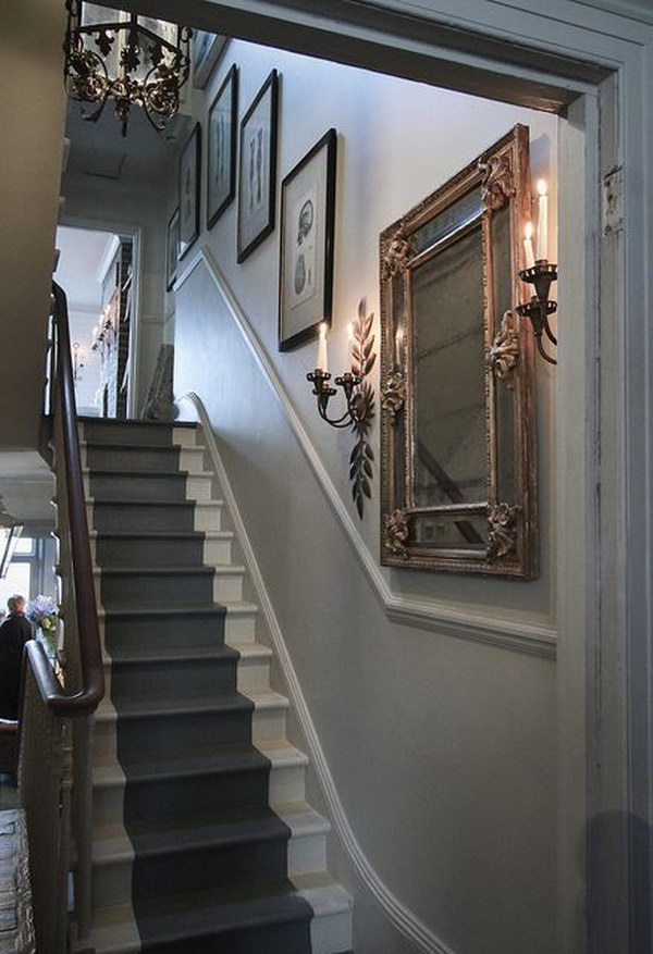 Using framed mirror to enhance the beauty of the stairway. 
