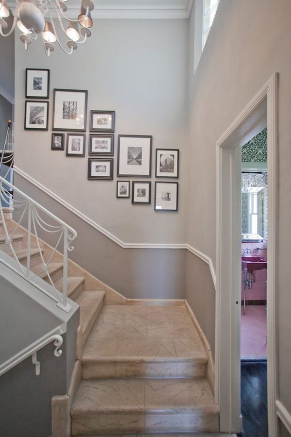 two paint colors in the stairwell. 