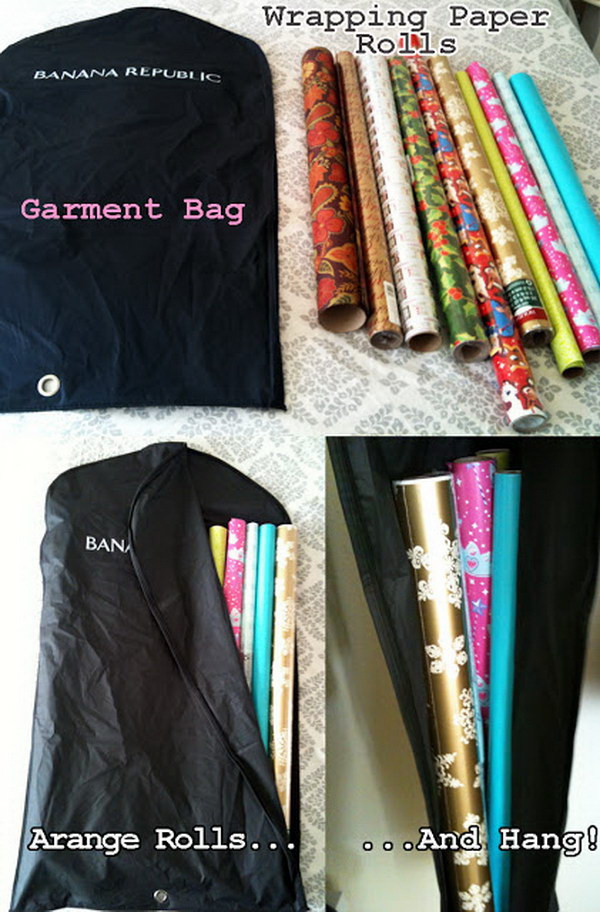 DIY Wrapping Paper Holder Garment Bags. 