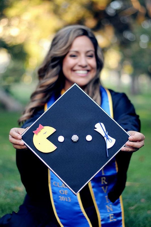 Rhinestoned Ms. Pacman Graduation Cap 