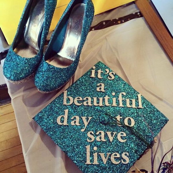 Grey's Anatomy Themed Graduation Cap And Matching Shoes. 