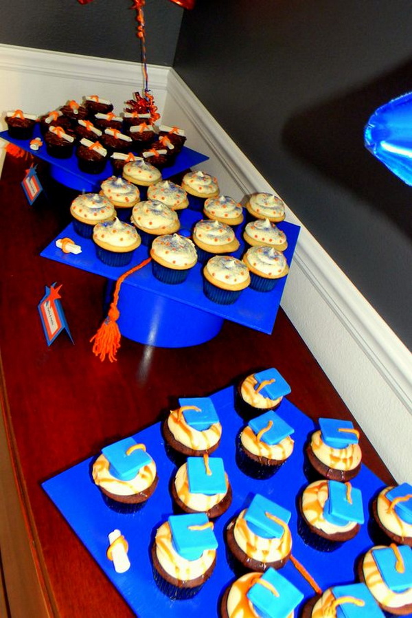 Graduation Cap Cupcake Display. 