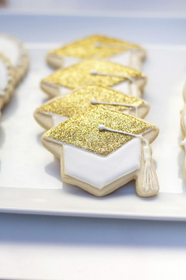 Edible Glitter Graduation Cap Cookies. 