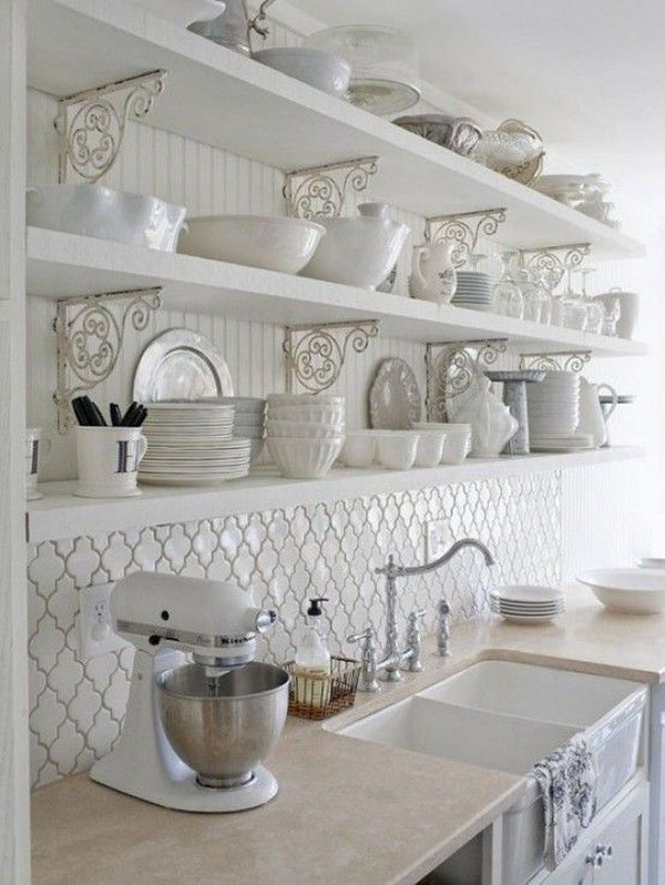 White Shabby Chic Kitchen Wall Shelves. 