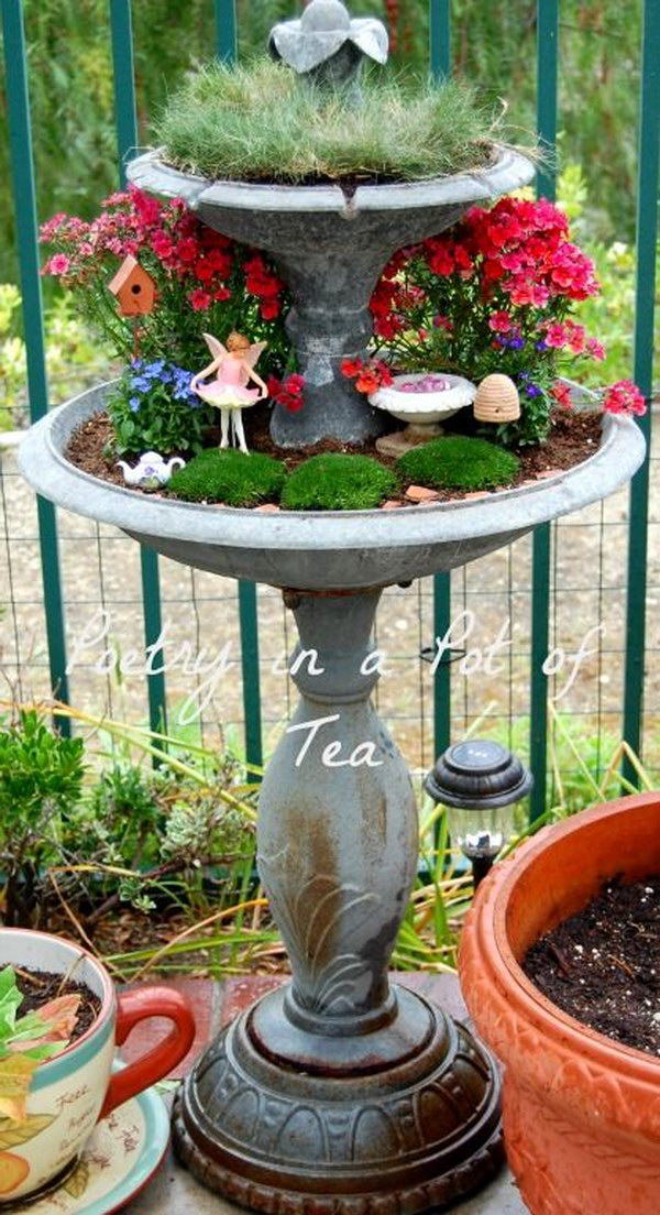 DIY Fairy Garden From Repurposed Fountain 