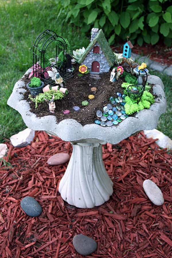 DIY Fairy Garden In A Birdbath 