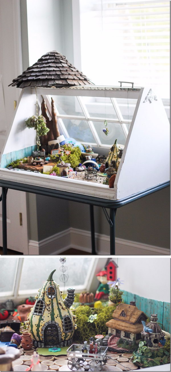 DIY Fairy Garden Using Old Windows. 