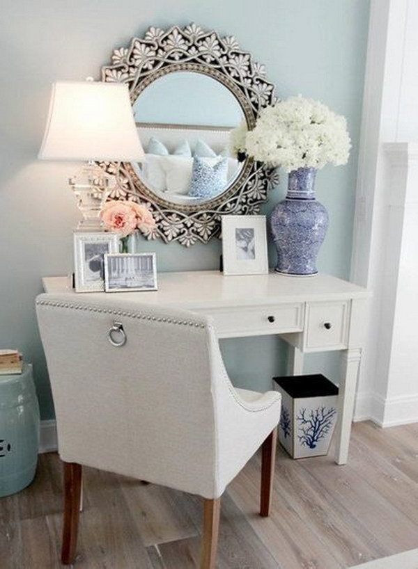 Elegant Pale Blue Makeup Vanity Area 