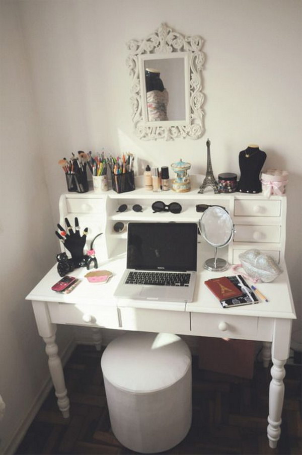 White Vanity With Repurposed Desk 