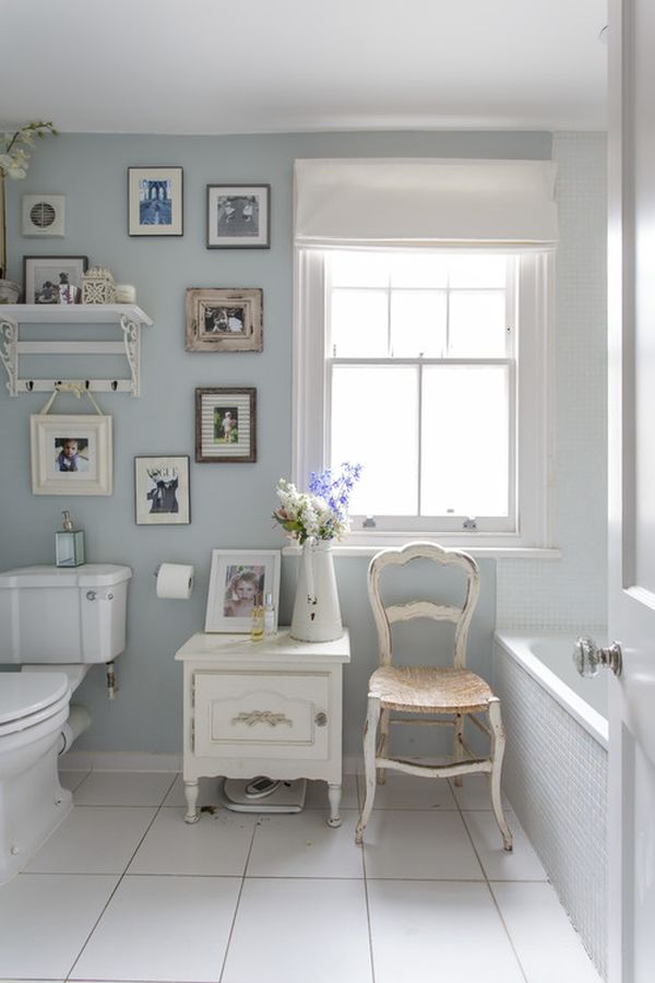 Light Blue Shabby Chic Bathroom Gallery Wall 