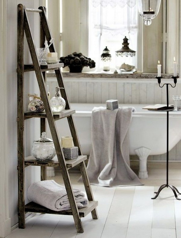 Shabby Chic Bathroom With Ladder For Storage 