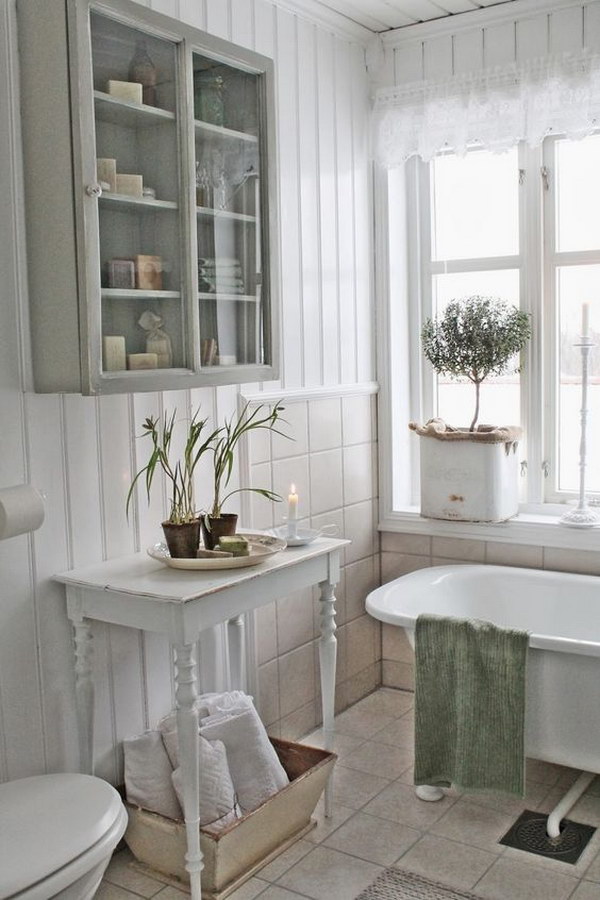 All White Shabby Chic Bathroom 