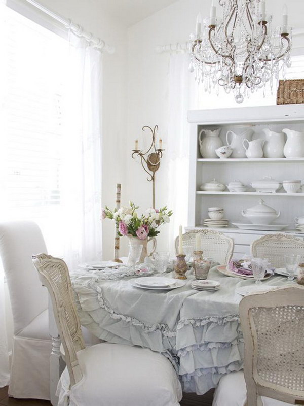 White Shabby Chic Dining Room. 