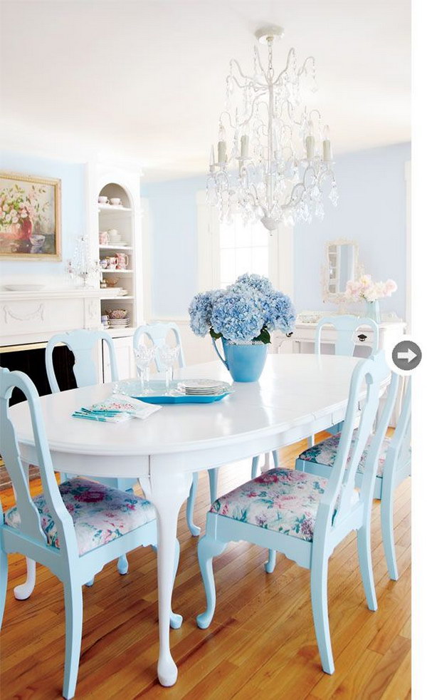 Blue And Yellow Shabby Chic Dining Room 