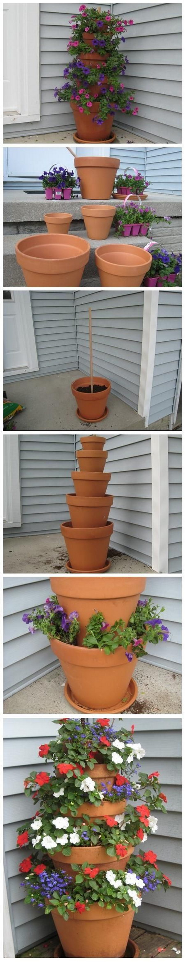 DIY Terra Cotta Pot Flower Tower Garden 