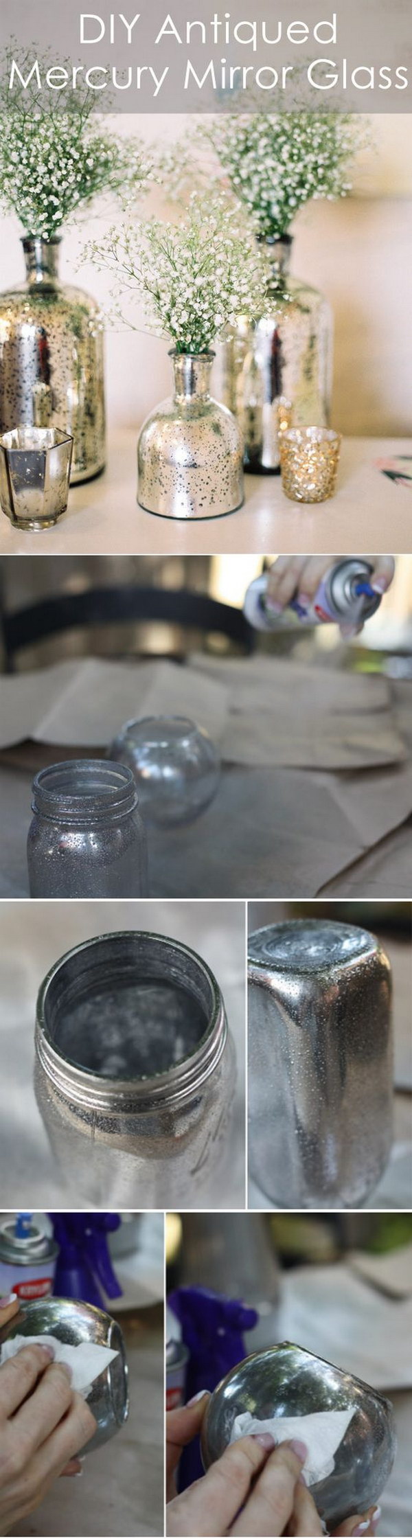 DIY Antiqued Mercury Mirror Glass Wedding Centerpieces 